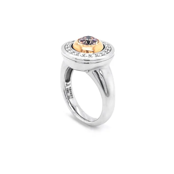 JORG HEINZ 'MAGIC' 18CT WHITE GOLD AND 18CT ROSE GOLD BLACK, WHITE AND BROWN DIAMOND RING