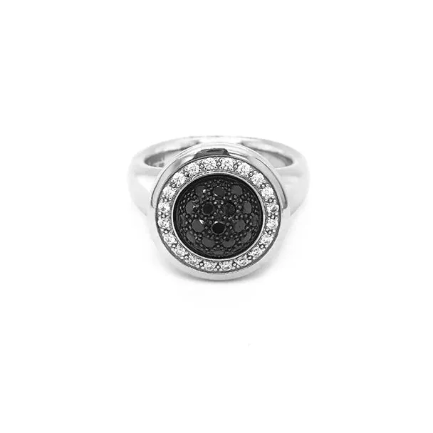JORG HEINZ 'MAGIC' 18CT WHITE GOLD AND 18CT ROSE GOLD BLACK, WHITE AND BROWN DIAMOND RING