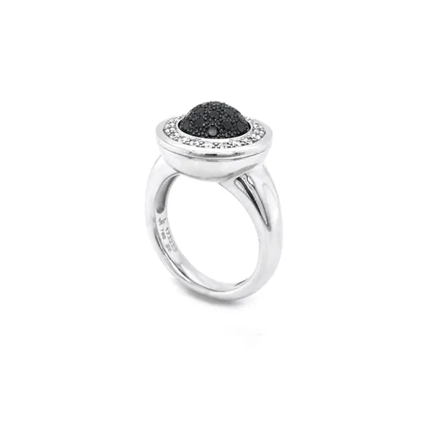 JORG HEINZ 'MAGIC' 18CT WHITE GOLD BLUE ZIRCON BLACK AND WHITE DIAMOND RING