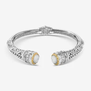 Konstantino Dome Sterling Silver and 18K Yellow Gold Mother of Pearl Doublet Etched Cuff Bracelet BKJ699-313