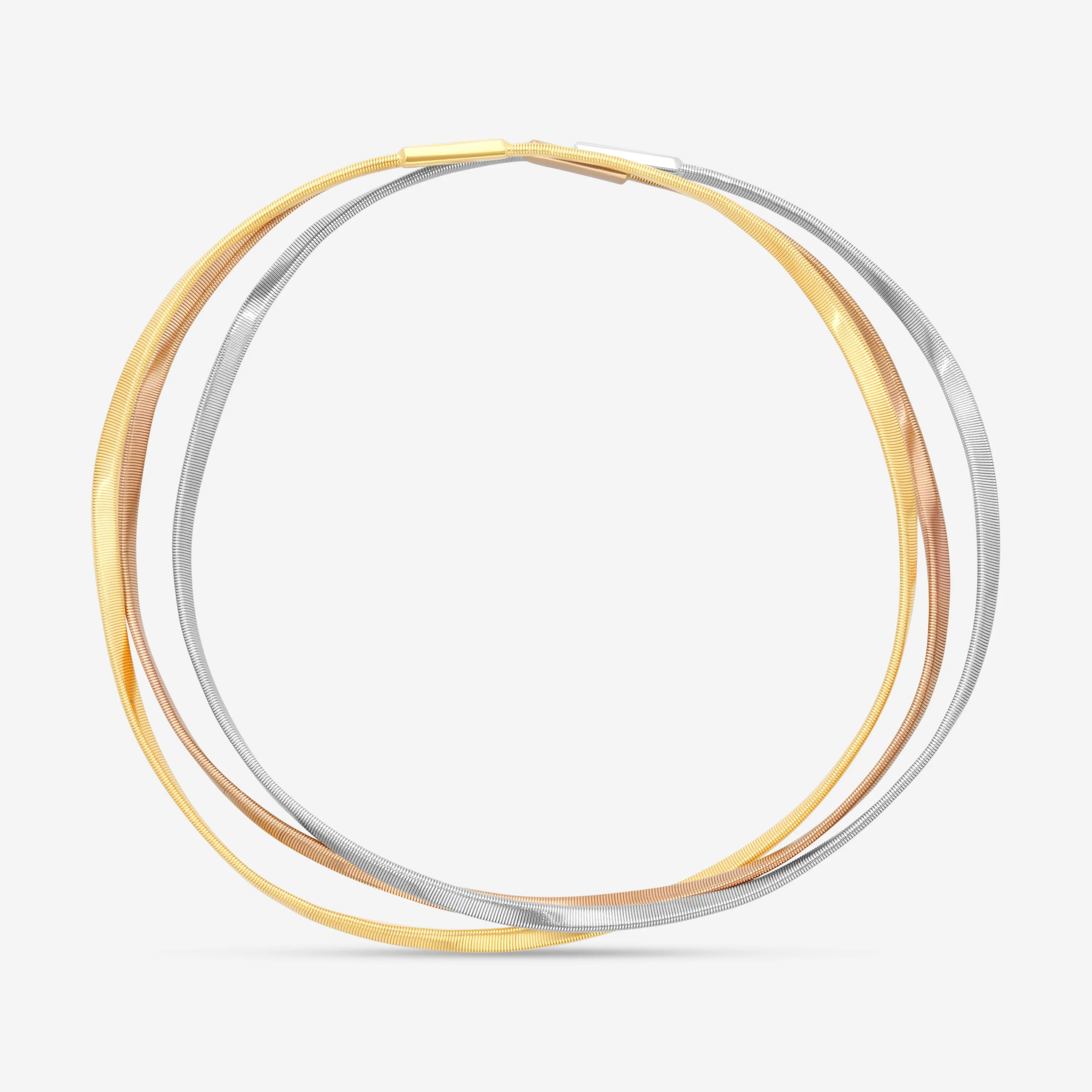Marco Bicego Marrakech 18K Yellow, Rose & White Gold Three Strand Coiled Rigid Bangle Bangle Bracelet SG33__3C_01