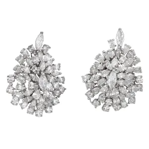 Mid Century 14 carat diamond 18k white gold cluster earrings
