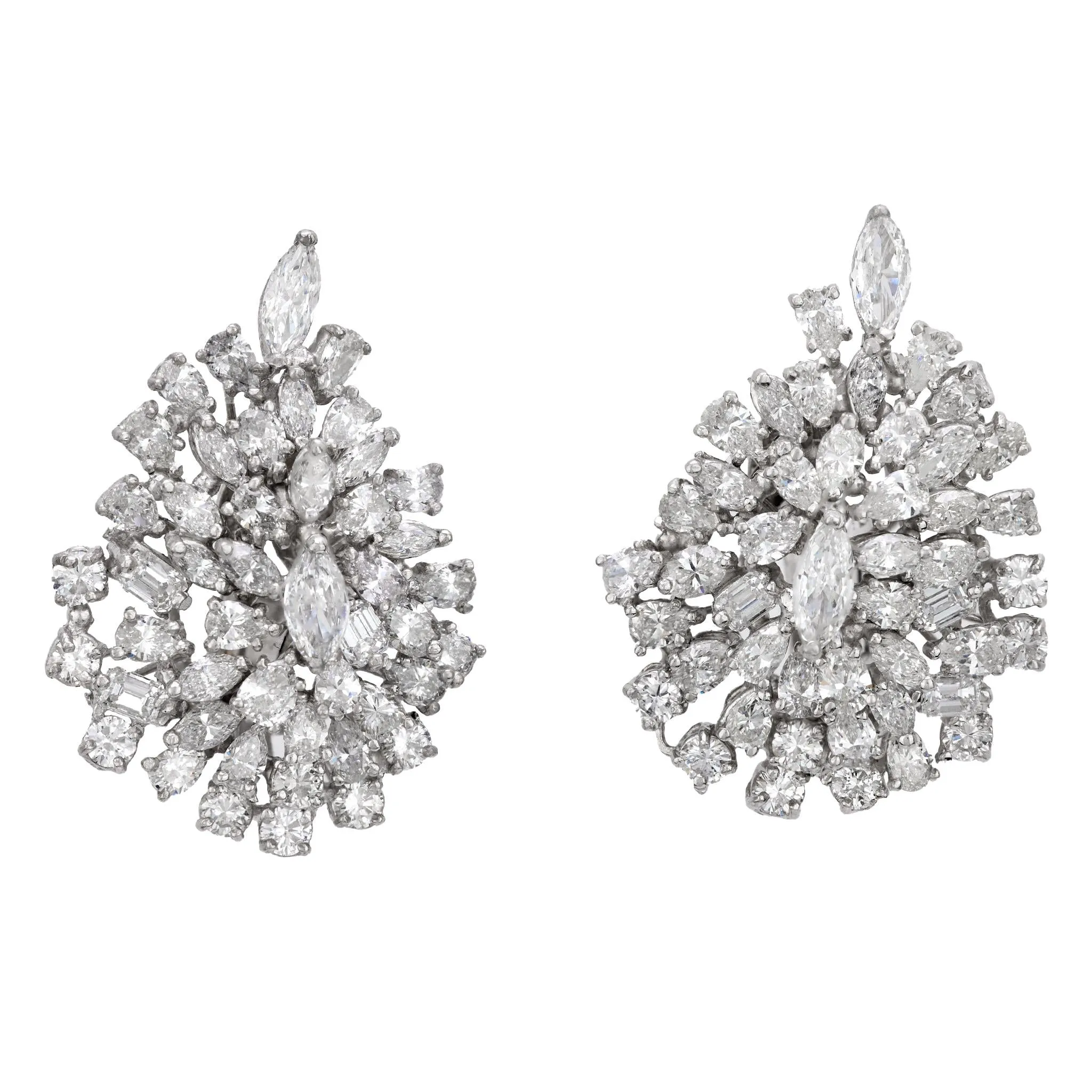 Mid Century 14 carat diamond 18k white gold cluster earrings