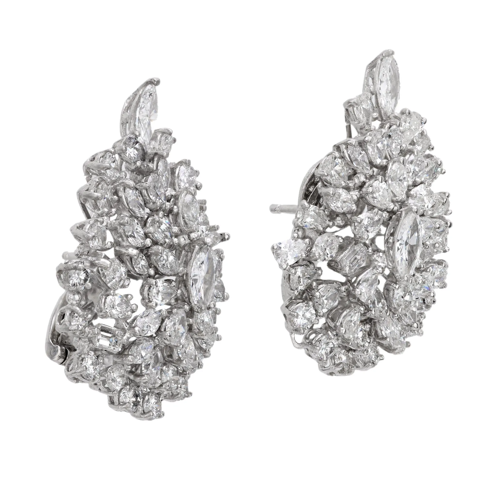 Mid Century 14 carat diamond 18k white gold cluster earrings