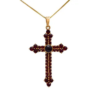 Mid Century 3.45 carat total weight garnet 14k yellow gold cross necklace