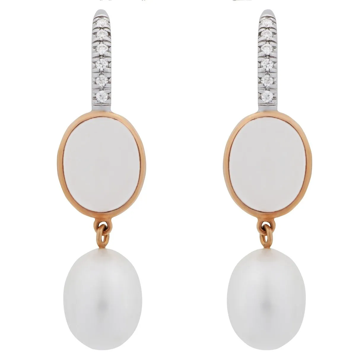 Mimi Milano Milky Quartz Pearl Diamond  18k Gold Earrings