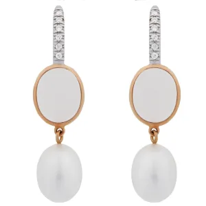 Mimi Milano Milky Quartz Pearl Diamond  18k Gold Earrings