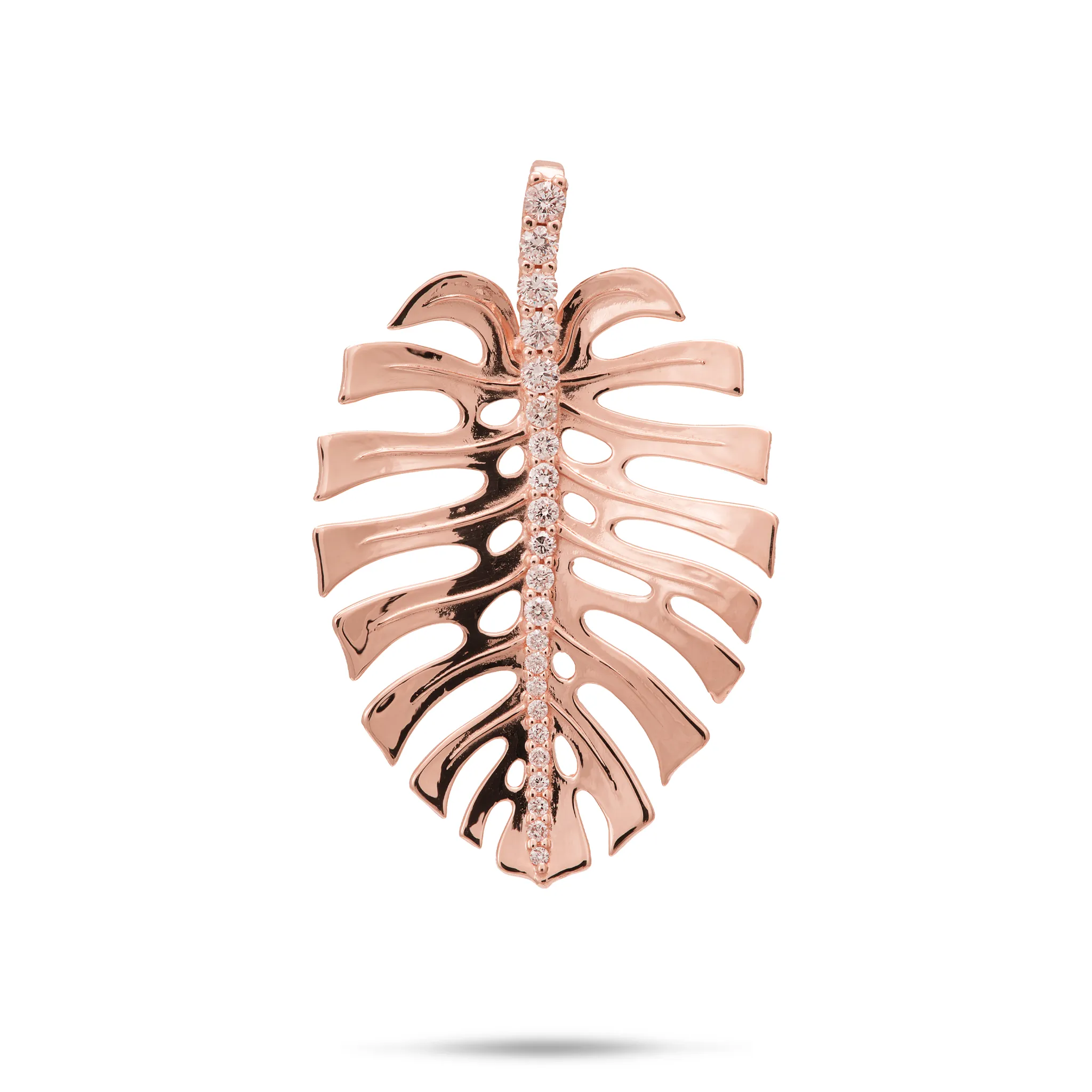 Monstera Pendant in Rose Gold with Diamonds - 30mm