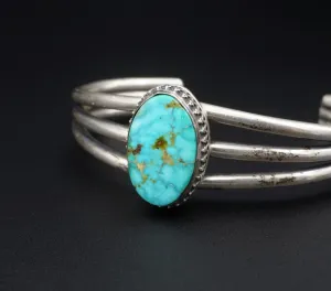 Navajo Darrell Cadman Sterling Silver Turquoise Cuff Bracelet 6.5" BS2609