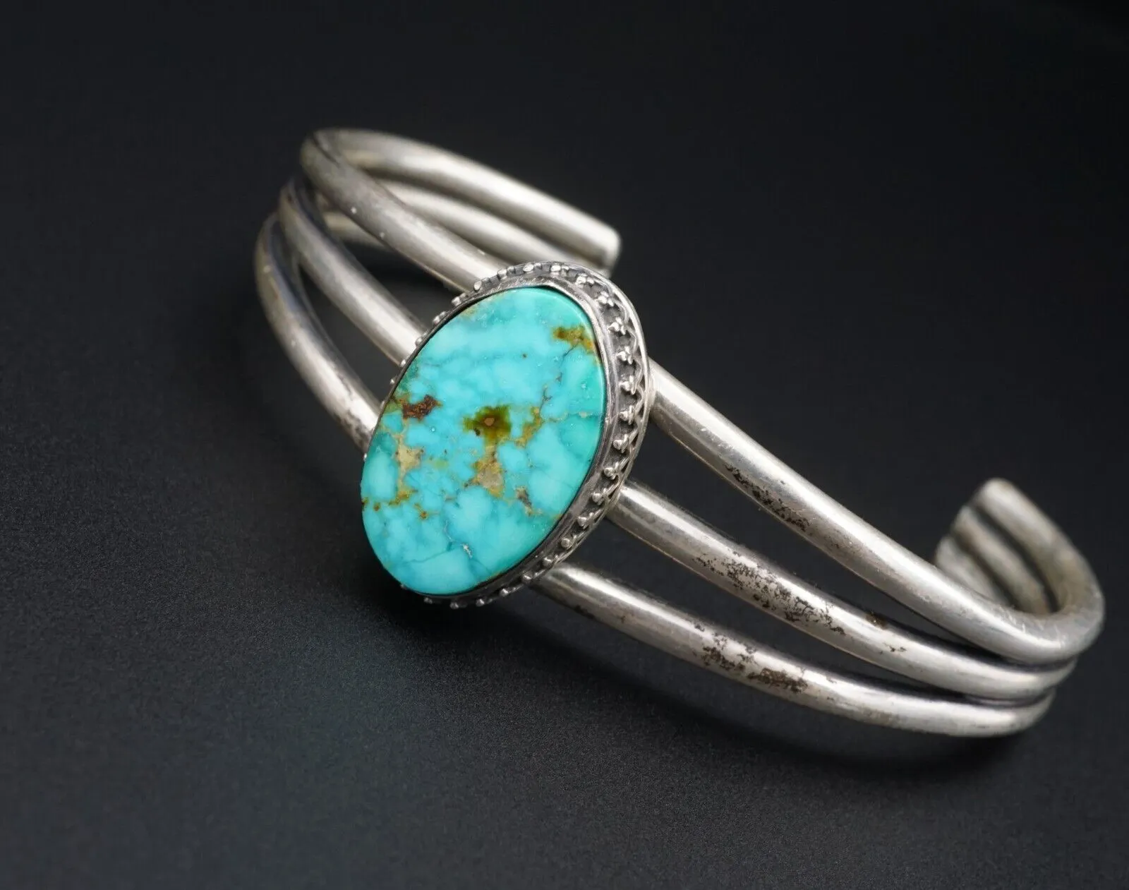 Navajo Darrell Cadman Sterling Silver Turquoise Cuff Bracelet 6.5" BS2609