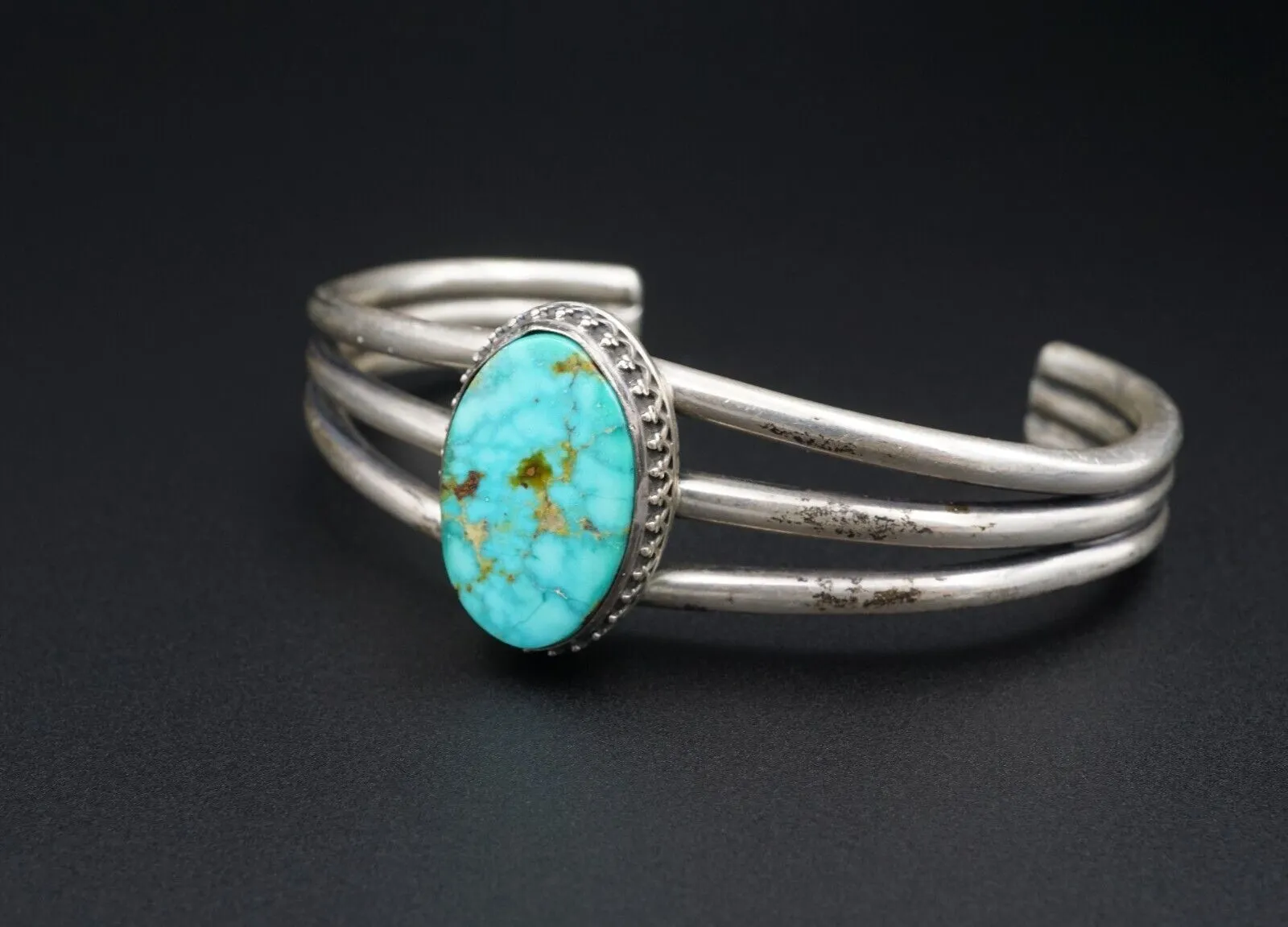 Navajo Darrell Cadman Sterling Silver Turquoise Cuff Bracelet 6.5" BS2609