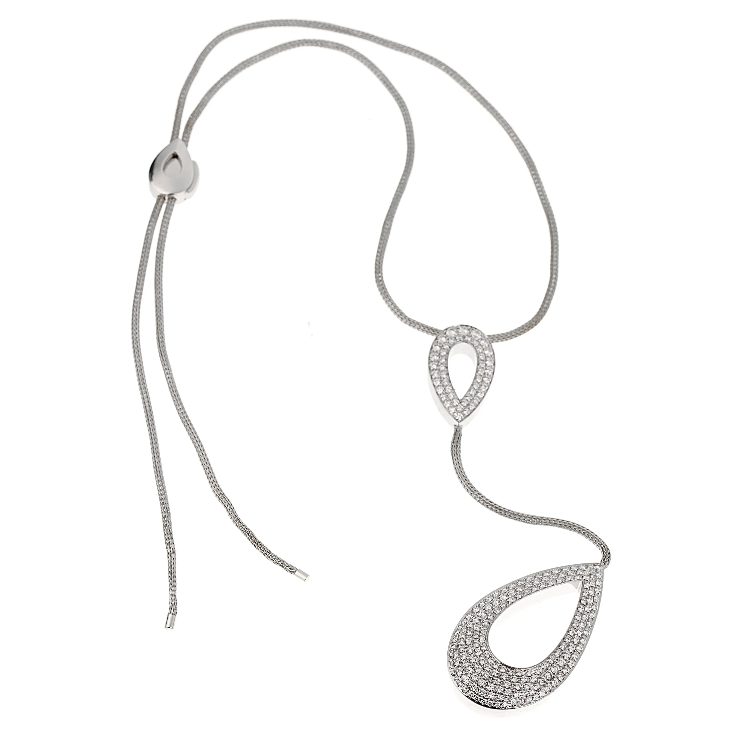 Piaget Pear Shaped Lariat Diamond 18k White Gold Necklace