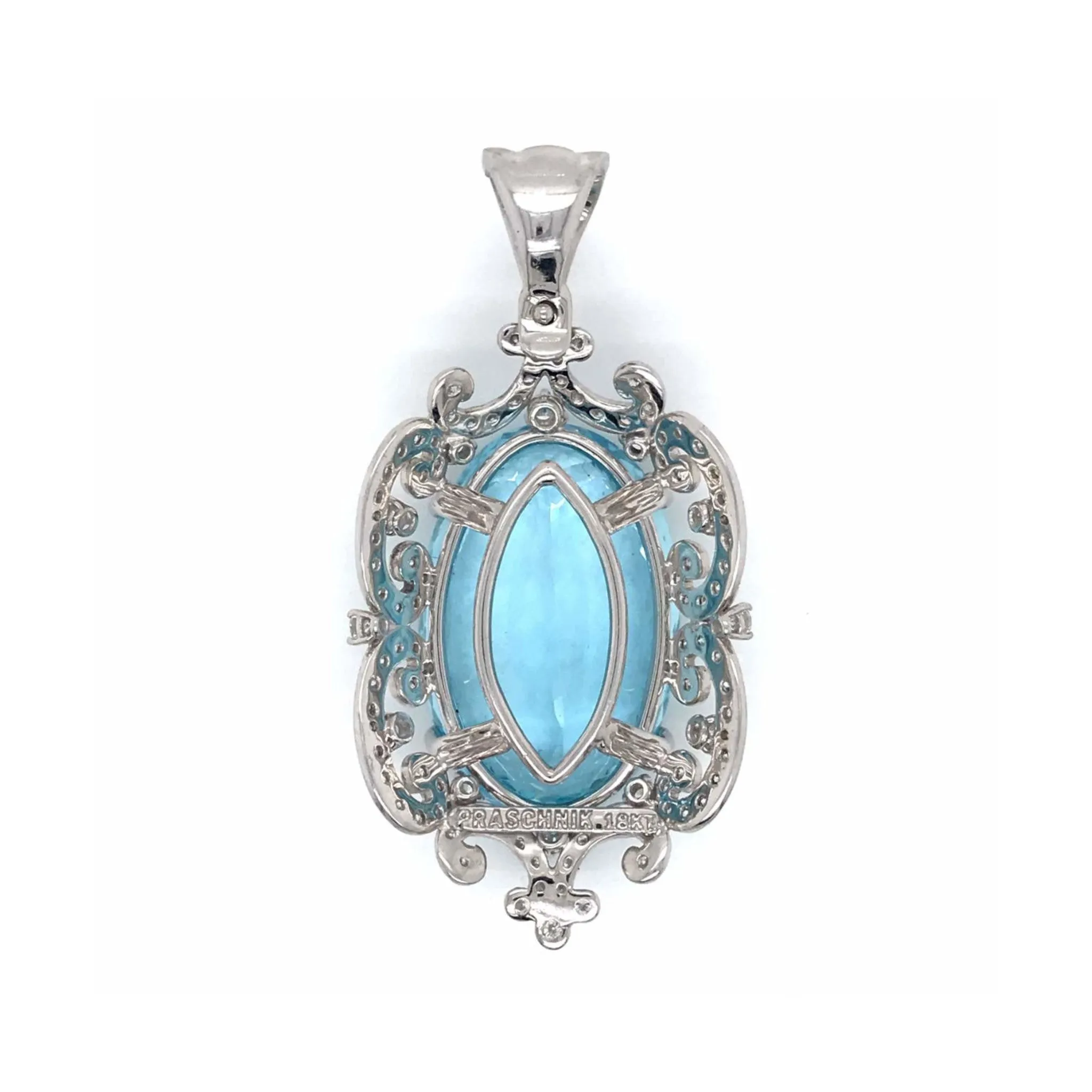 Prashnik Post-1980s 18KT White Gold Aquamarine, Diamond Pendant