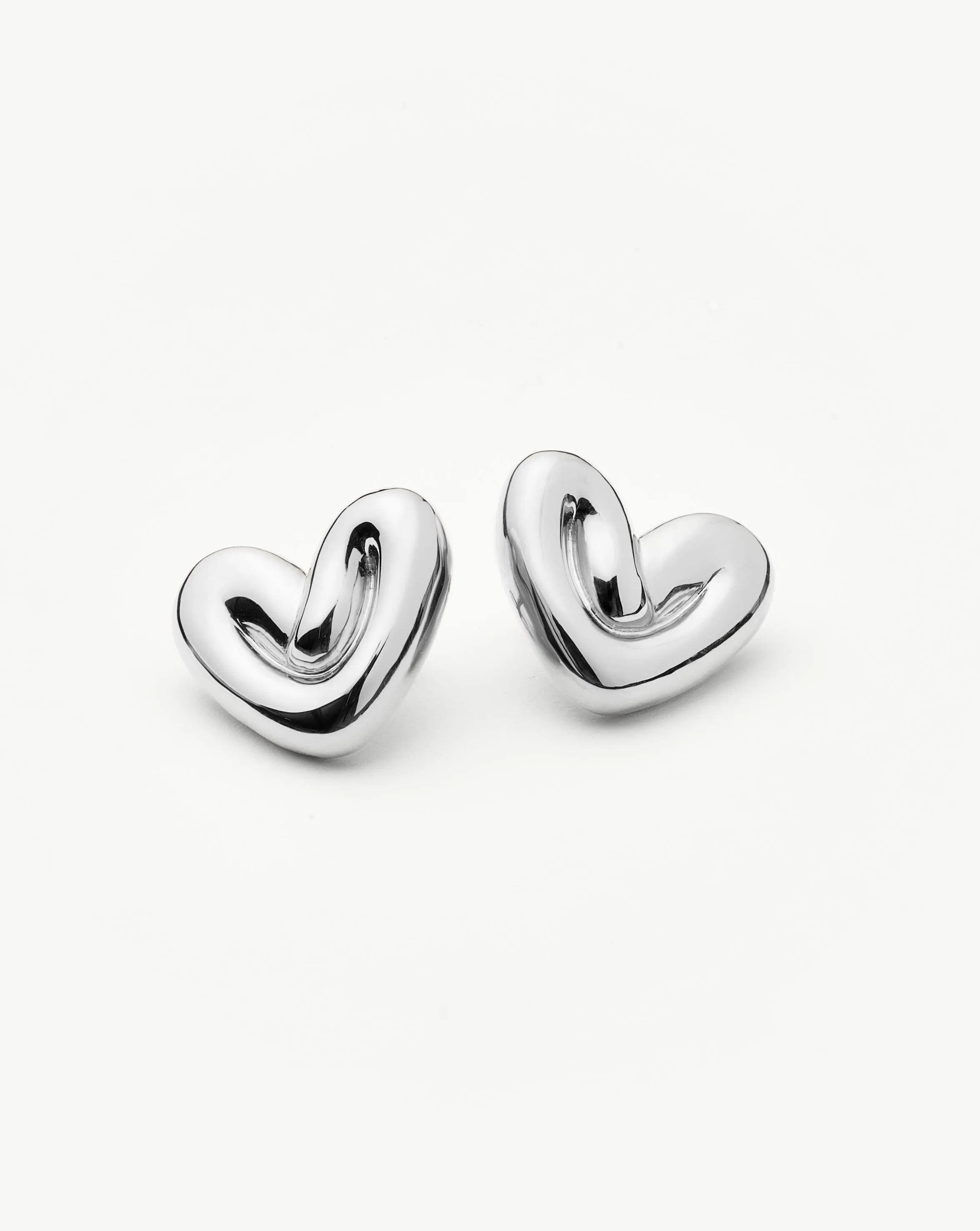 Puffy Heart Oversized Stud Earrings | Silver Plated
