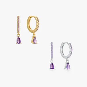 Purple Tear Drop Sterling Huggies