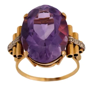 Retro 14.50 carat amethyst 18k yellow and white gold cocktail ring