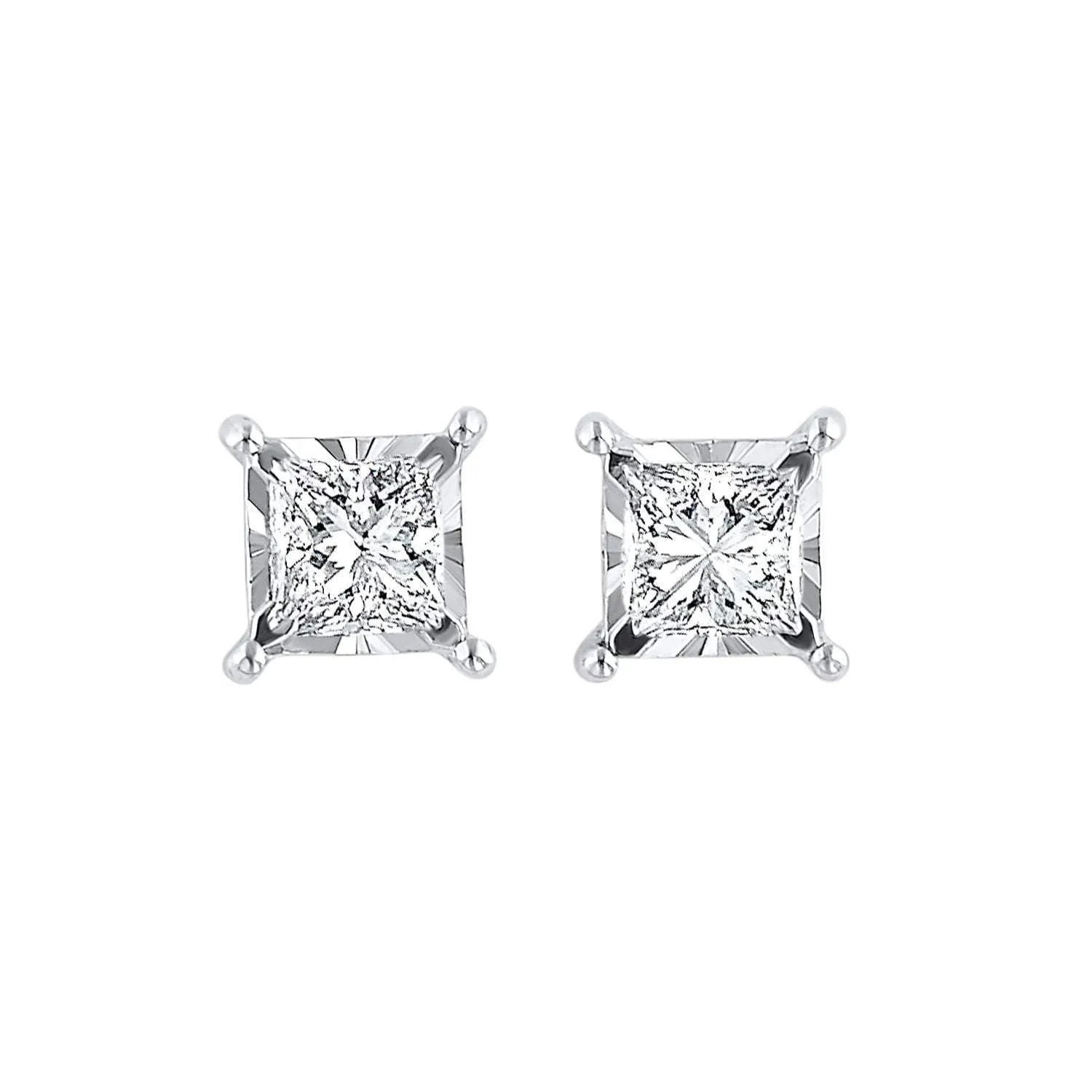 Rhythm of Love - 14Kt White Gold Diamond Princess Stud Earrings