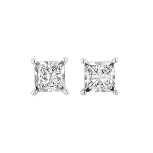 Rhythm of Love - 14Kt White Gold Diamond Princess Stud Earrings