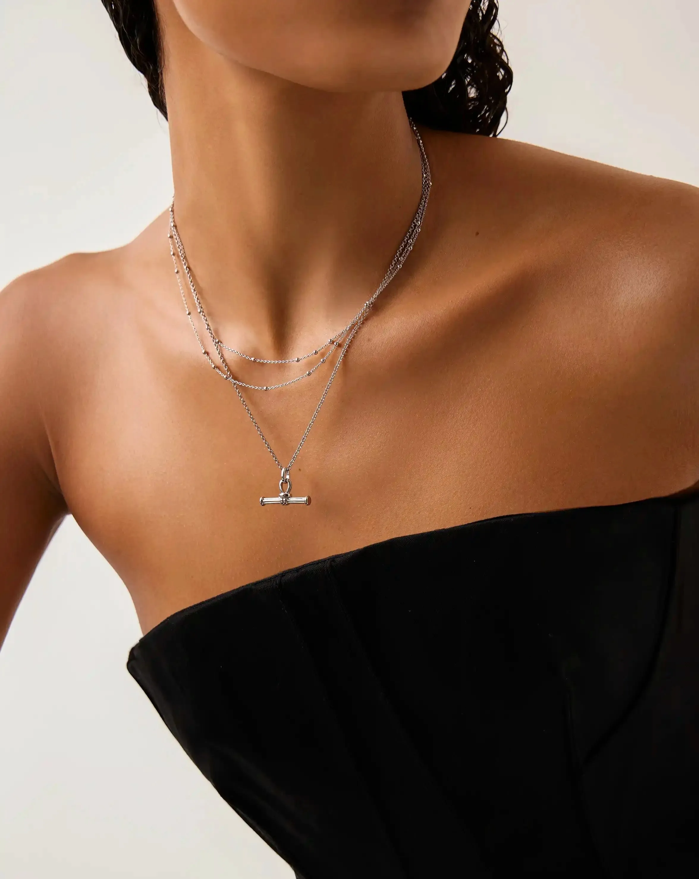 Ridge T-Bar Chain Necklace | Silver Plated