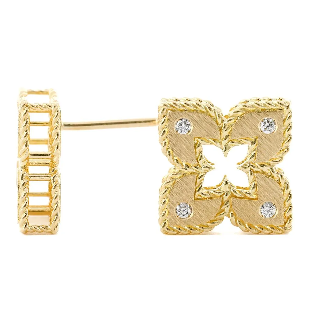 Roberto Coin | .12CTW Diamond Venetian Flower Stud Earrings - 18K Yellow Gold