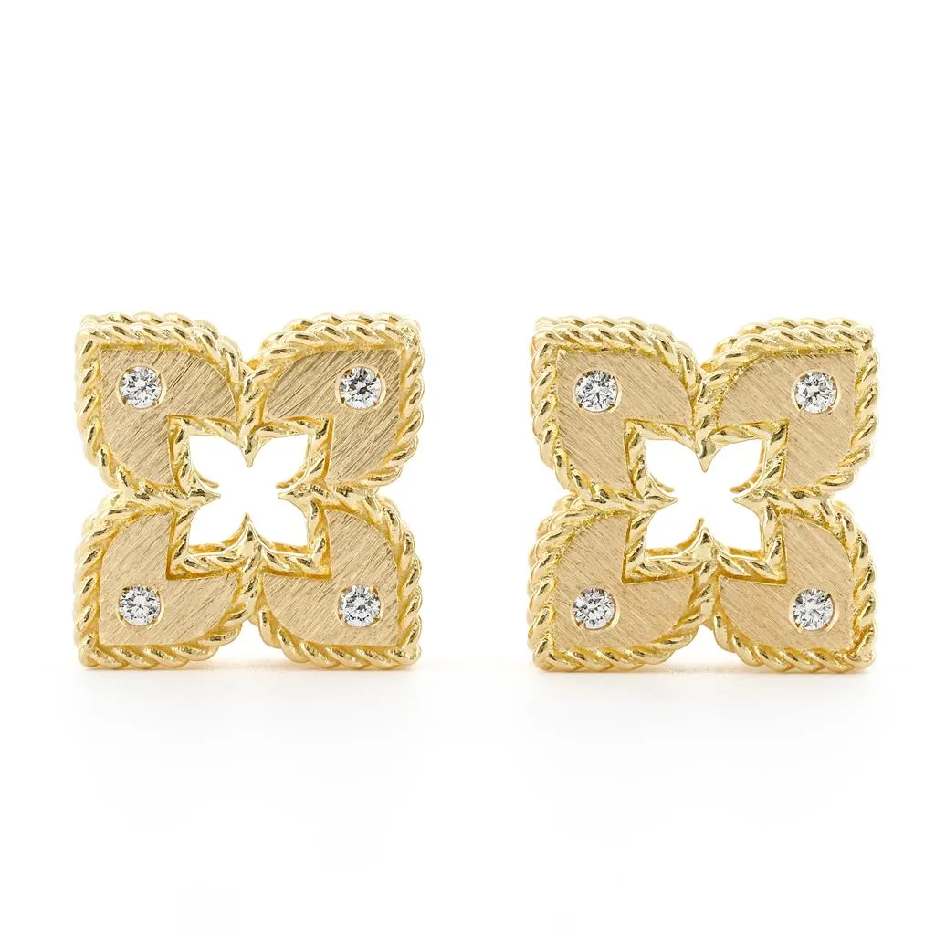 Roberto Coin | .12CTW Diamond Venetian Flower Stud Earrings - 18K Yellow Gold