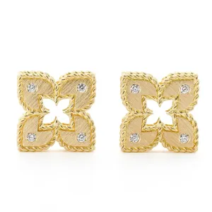 Roberto Coin | .12CTW Diamond Venetian Flower Stud Earrings - 18K Yellow Gold