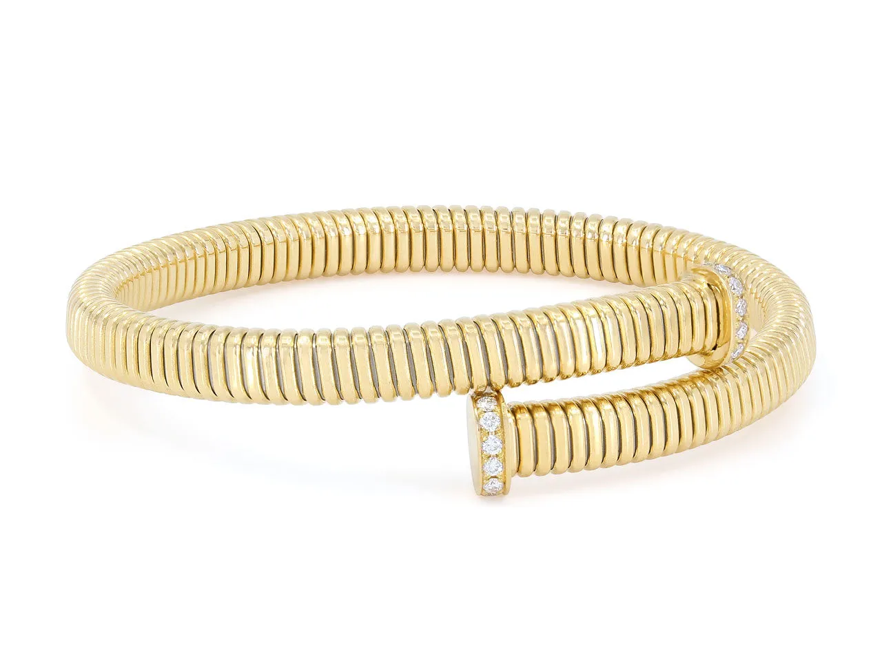 Tubogas Bypass Bracelet with Nail Head Terminals in 18K Yellow Gold, by Beladora