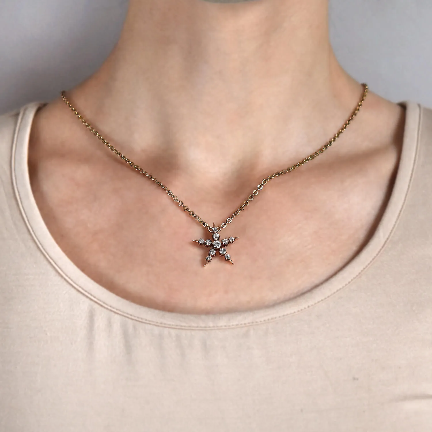 Victorian 14kt Mine Cut Diamond 5-Point Star Pendant 0.80ctw