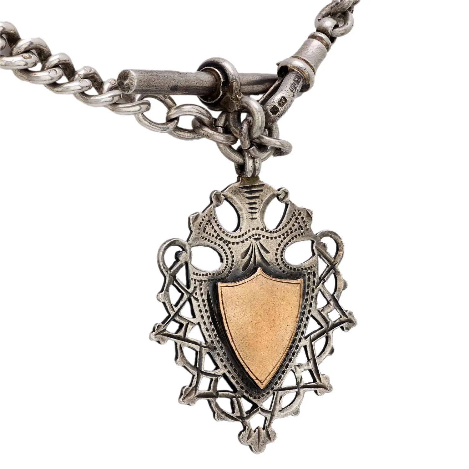 Victorian English 9k/Sterling Silver Medallion Pendant Necklace