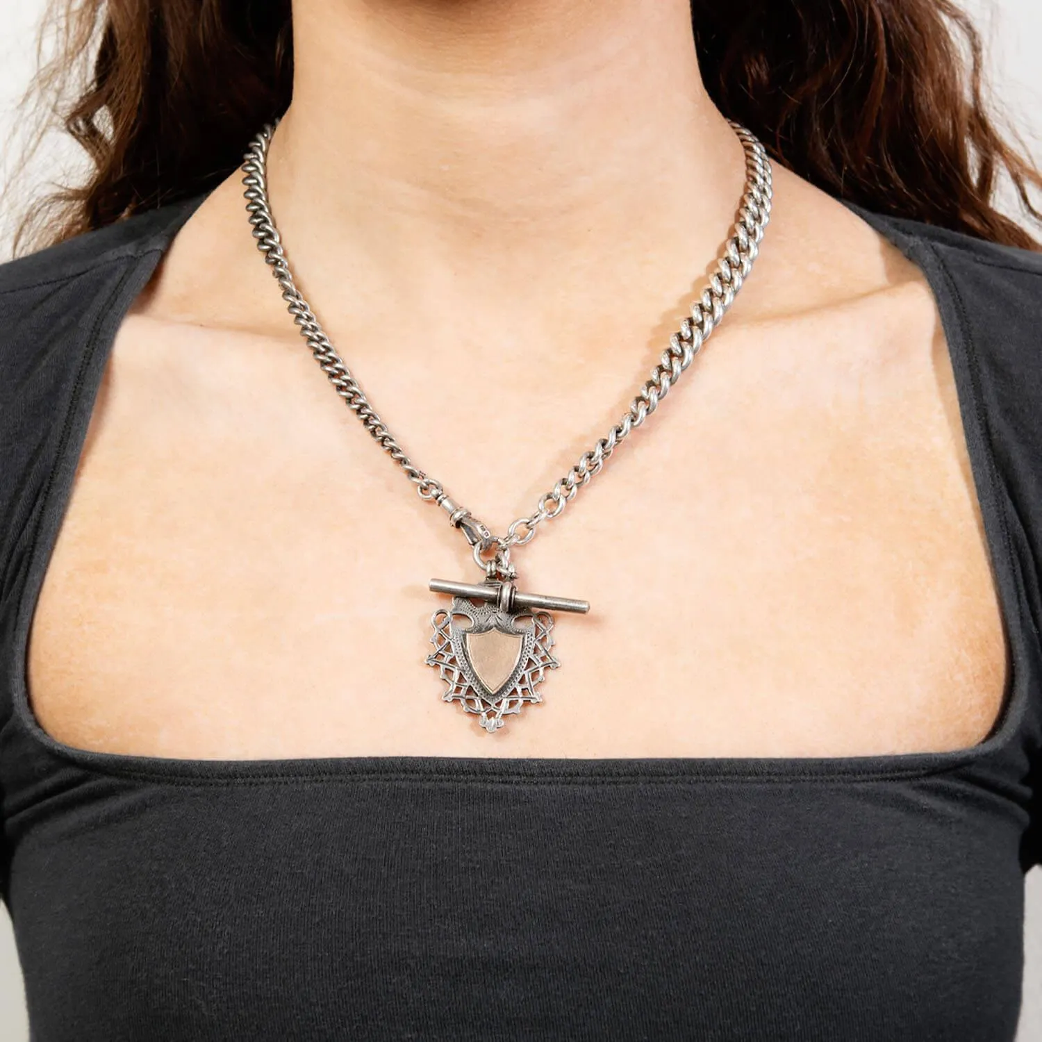 Victorian English 9k/Sterling Silver Medallion Pendant Necklace