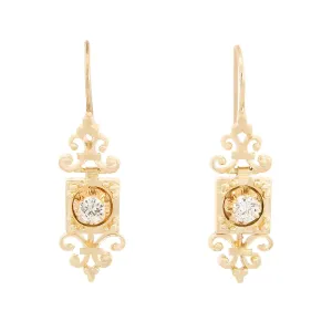 Victorian Revival 14k Etruscan Diamond Earrings