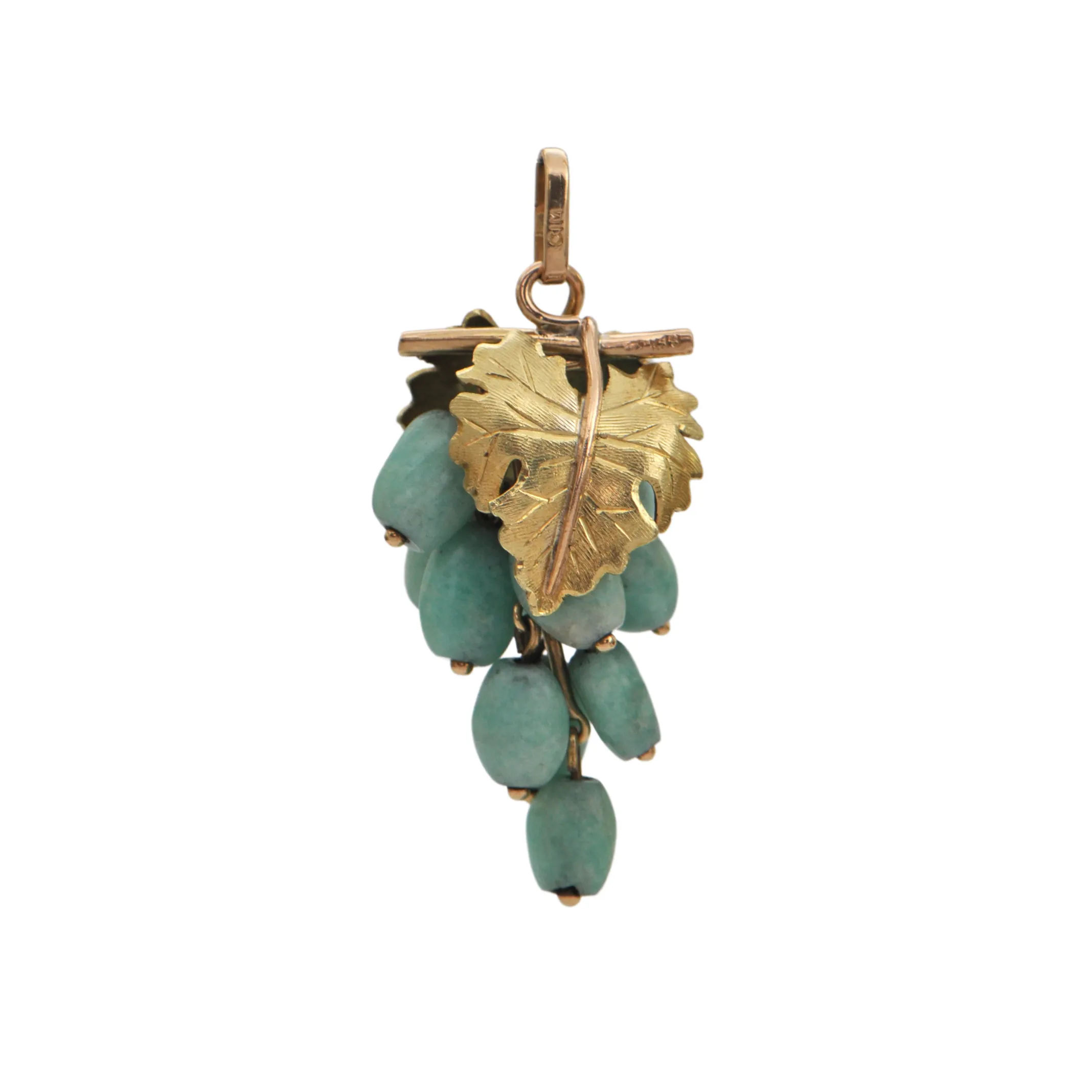 Vintage  Amazonite 18K Two-Toned Gold Grape Vine Charm 'Italy'