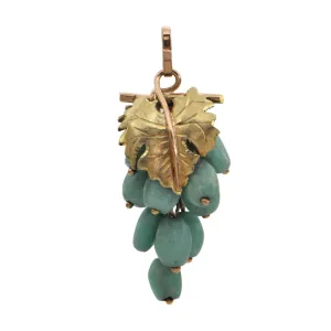 Vintage  Amazonite 18K Two-Toned Gold Grape Vine Charm 'Italy'
