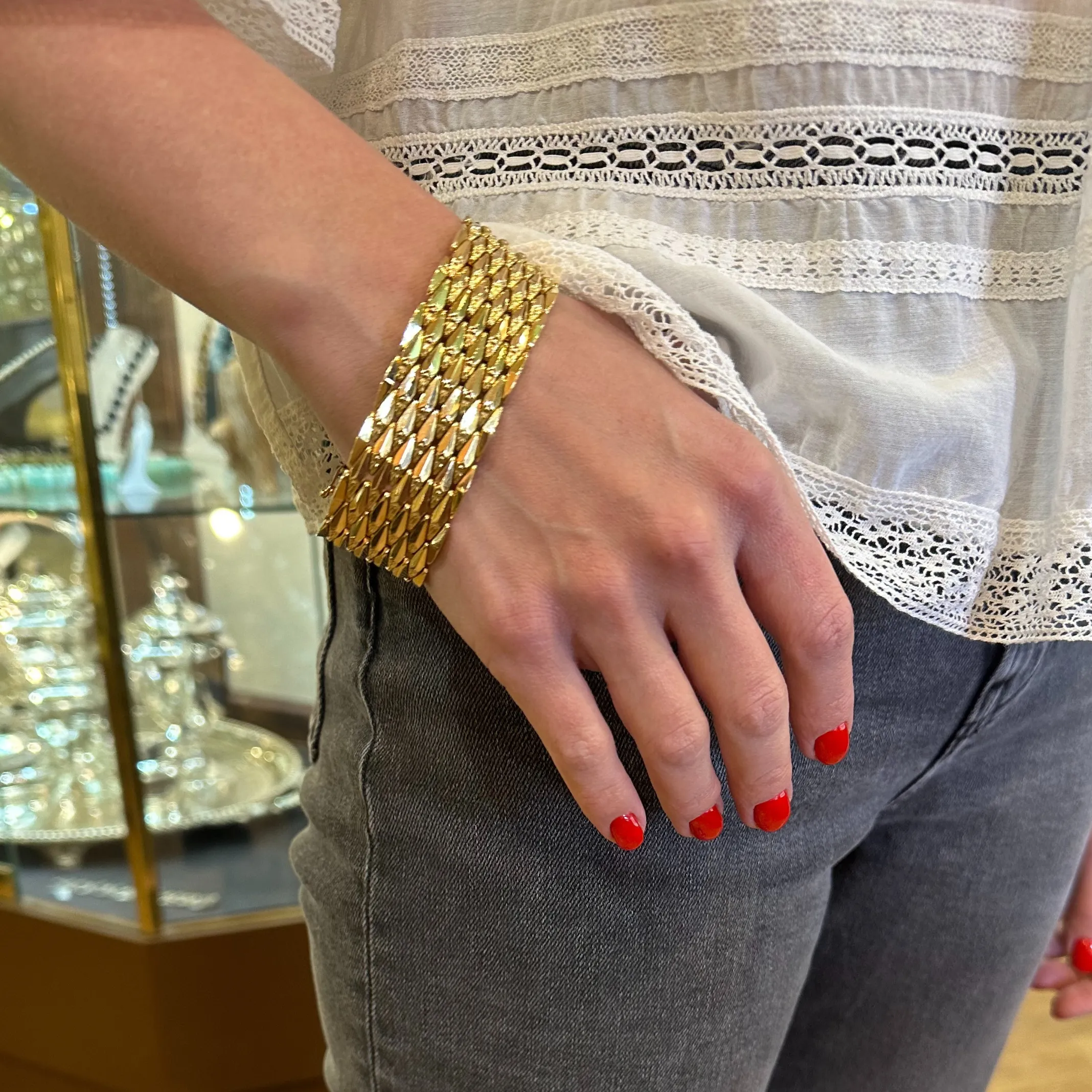Vintage Cuff Italian 18k Rose Gold Lozenge-Shaped Link Cuff Bracelet