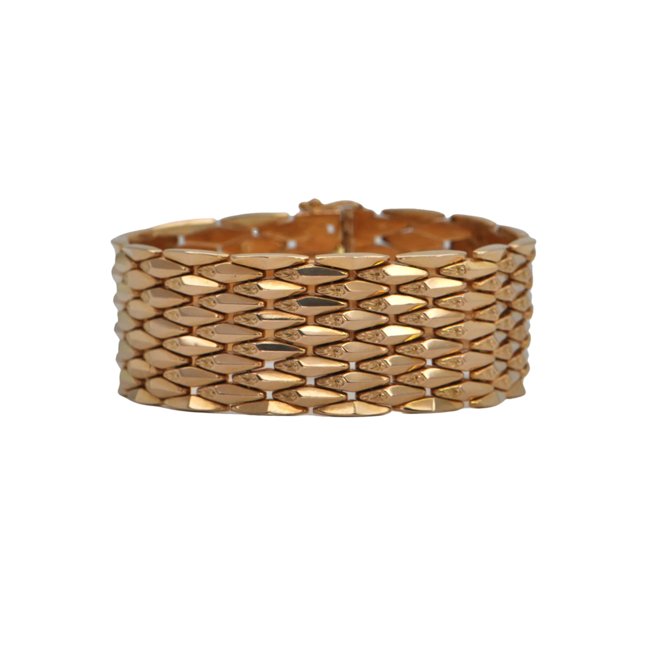 Vintage Cuff Italian 18k Rose Gold Lozenge-Shaped Link Cuff Bracelet