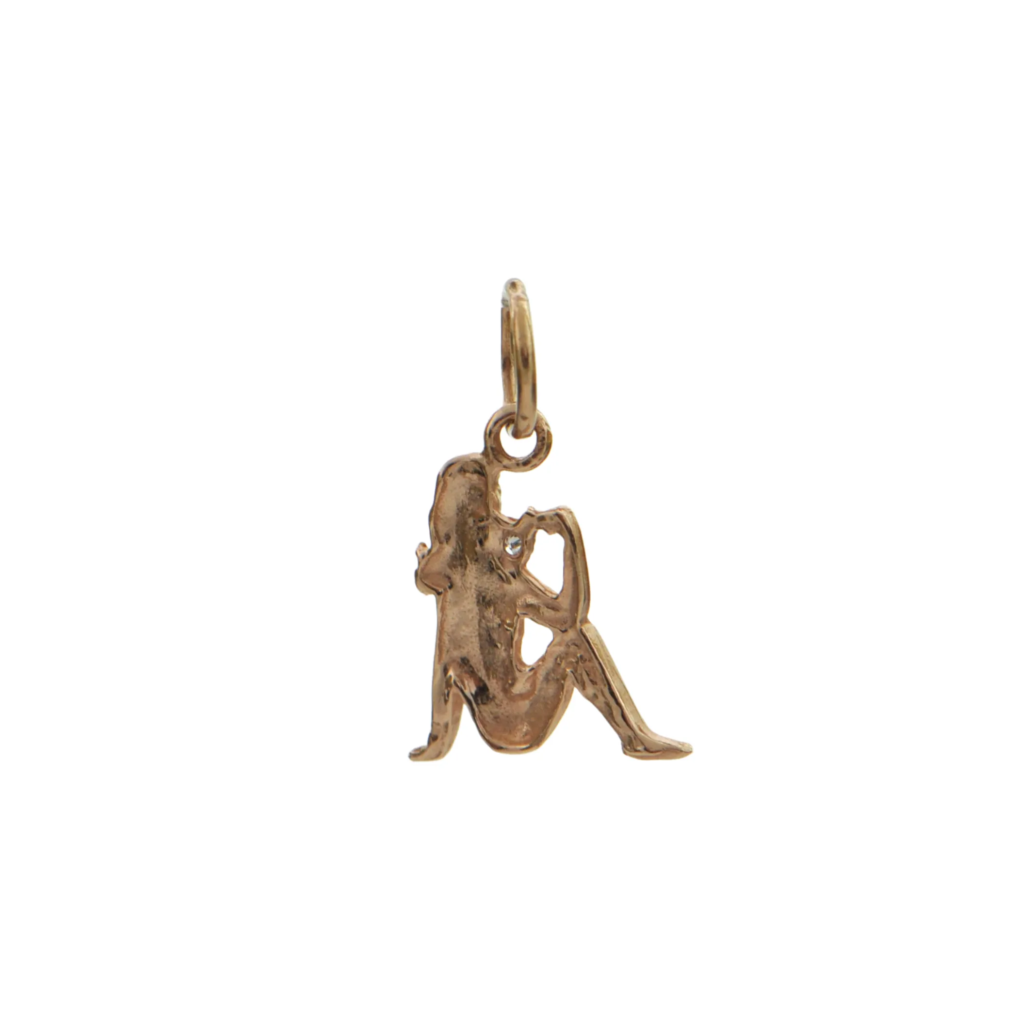 Vintage Diamond 14K Rose Gold Pin Up Girl Charm
