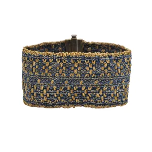 Vintage Italian Woven Fabric and 14K Gold Cuff Bracelet