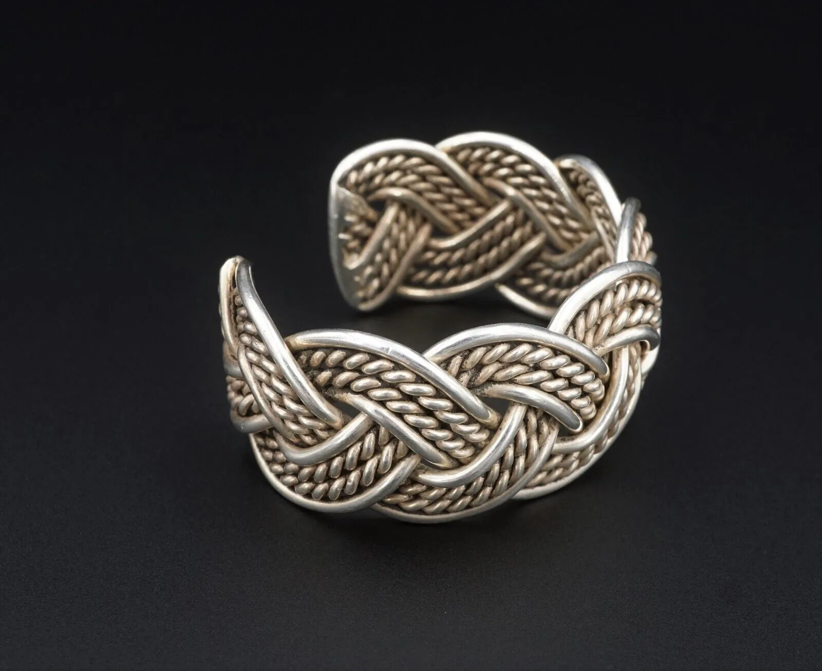 Vtg Benny Peralto Navajo Sterling Silver Braided Rope Cuff Bracelet 6" BS2787
