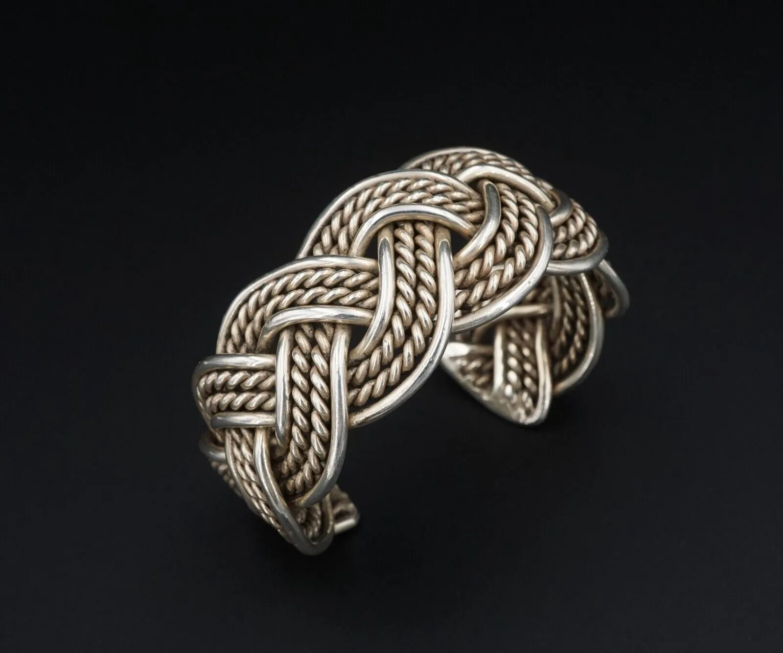 Vtg Benny Peralto Navajo Sterling Silver Braided Rope Cuff Bracelet 6" BS2787